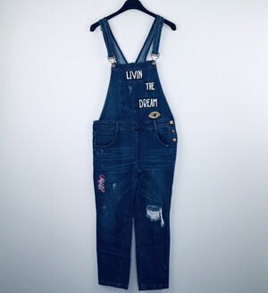 Forever 21 Women's 27 Blue Jean Overalls Bibs Livin The Dream Distressed B